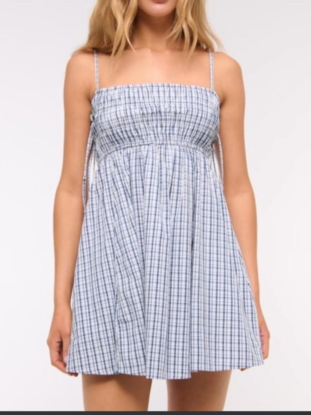 Abercrombie & Fitch Blue Gingham Smock Babydoll Mini Dress Cottagecore gingham